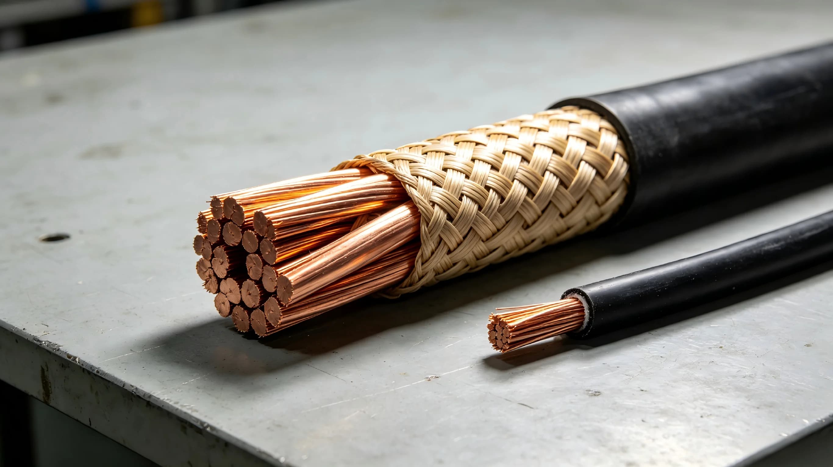 Cable braiding layer comparison — fiber, copper wire, and steel wire braiding structure