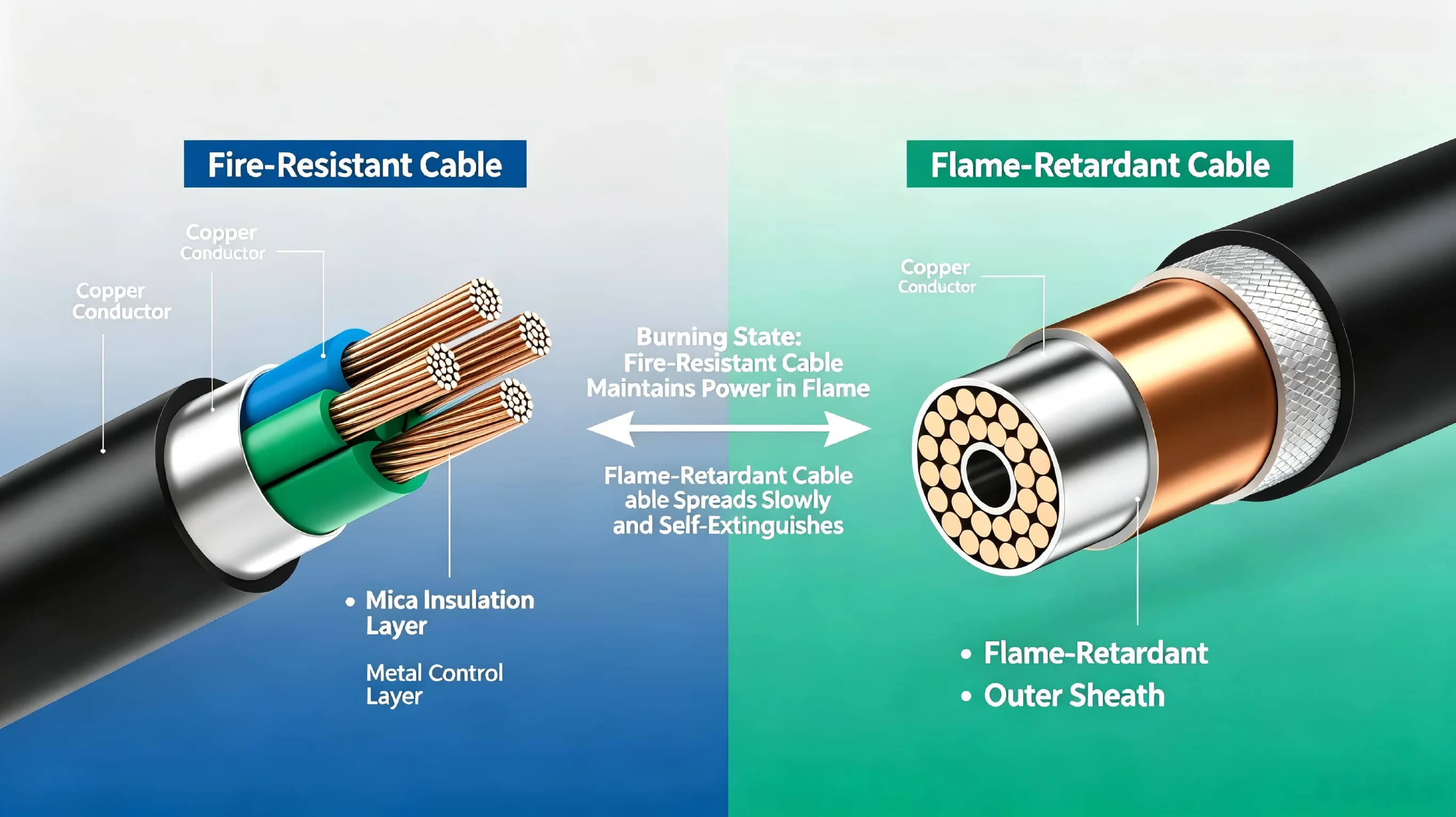 Flame retardant vs fire resistant cable — core differences and selection guide