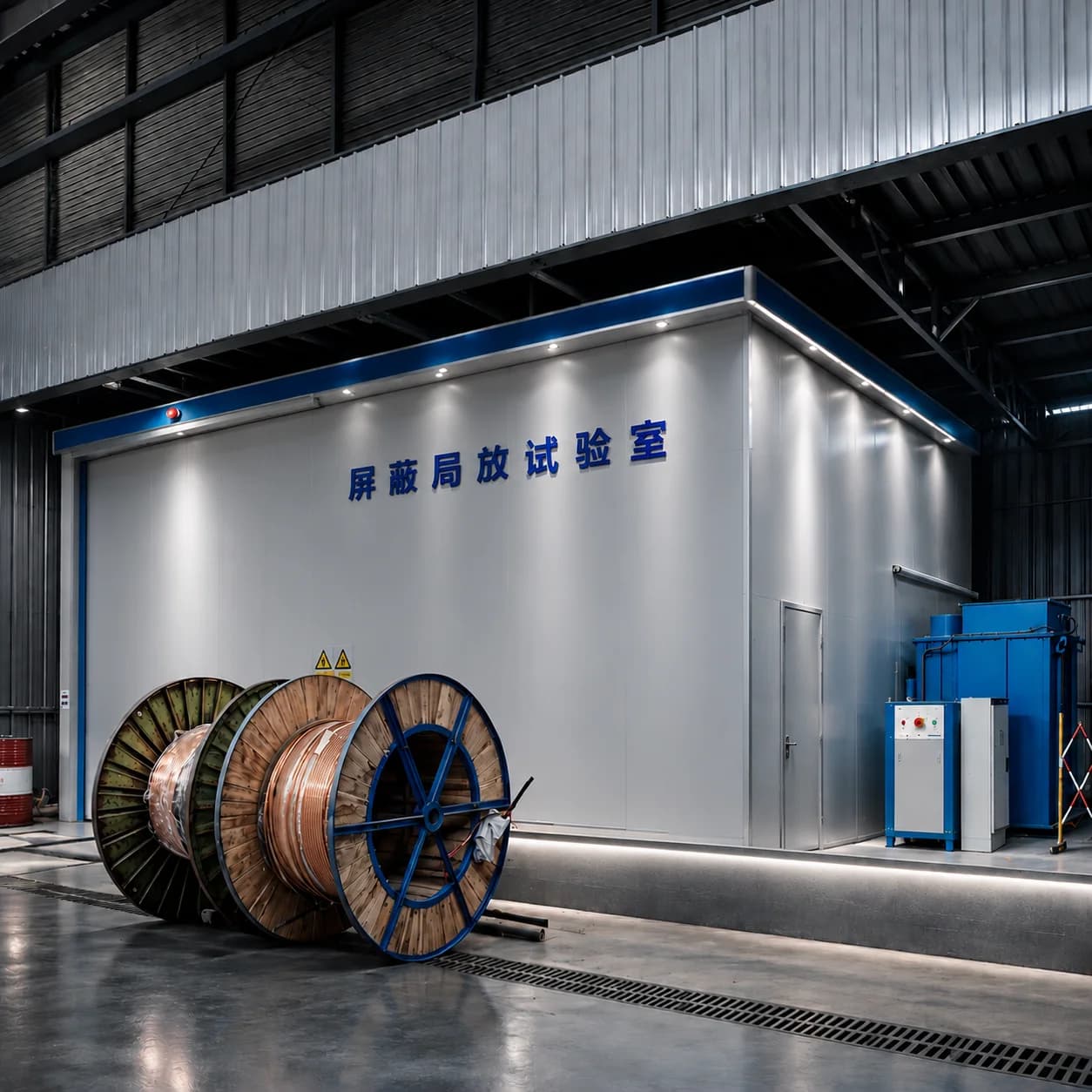 Shielded partial discharge test lab and high-voltage cable testing equipment at Zhejiang Hongce Cable