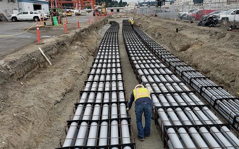 Underground power cable duct installation for electrical infrastructure projects