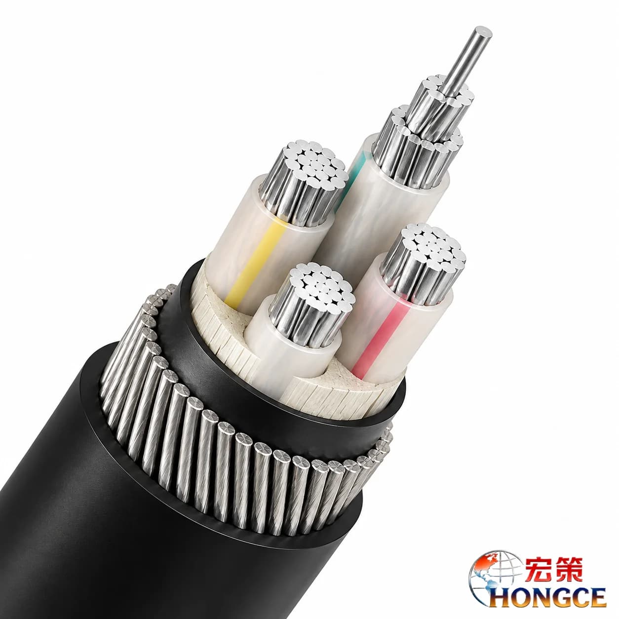 Hongce Cable YJLV32 Aluminum XLPE Steel Wire Armored PVC Sheathed Power Cable Cross Section Structure with Aluminum Conductors and Steel Wire Armor