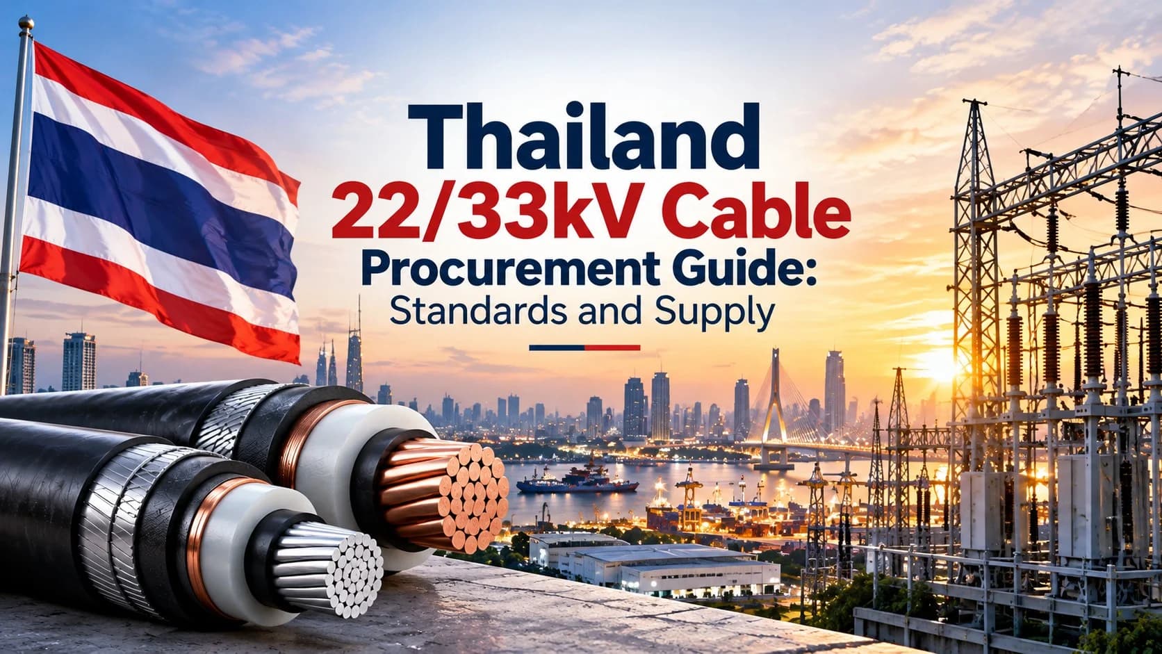 Thailand 22/33kV cable procurement guide featuring XLPE power cables, electrical substations, and industrial infrastructure by Hongce Cable.
